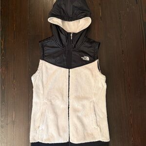 The North Face Black and Cream Hooded Vest